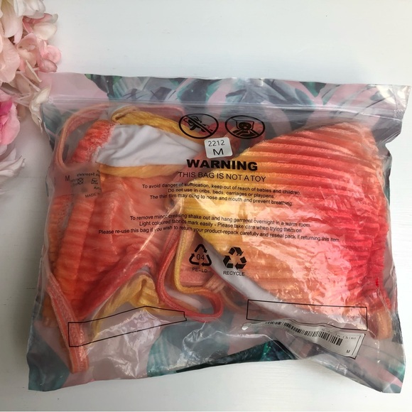 NEW SHEIN Neon Fiery Sunset Cheeky Triangle Bikini Set Size Medium - Picture 9 of 10